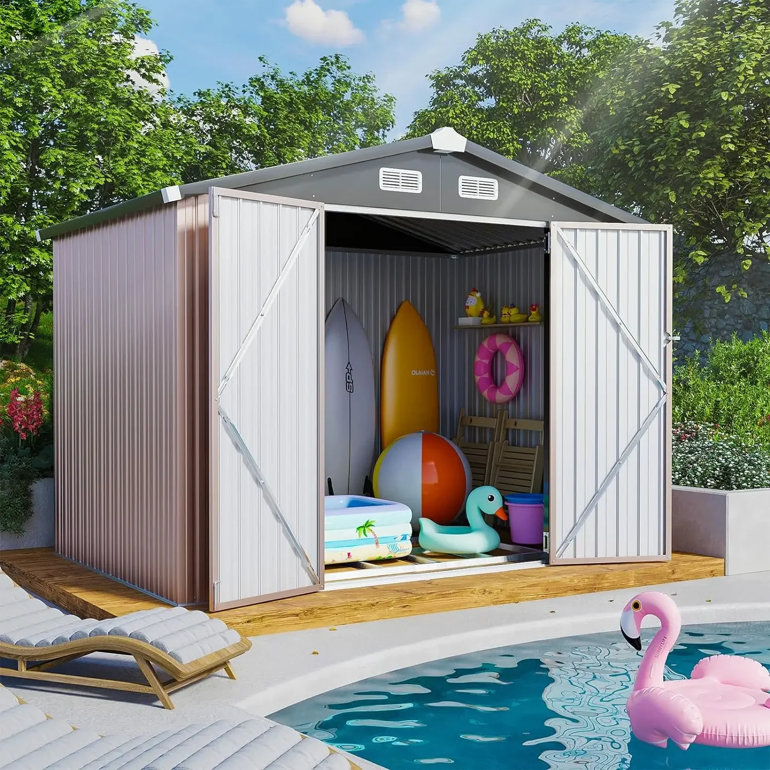 Outdoor Storage Shed with Base, Outdoor Tool Storage Shed, Outside Lawn Mower Storage, Garden Metal Shed for Bike,Sheds
Outdoor Storage Shed with Base, Outdoor Tool Storage Shed, Outside Lawn Mower Storage, Garden Metal Shed for Bike,Sheds