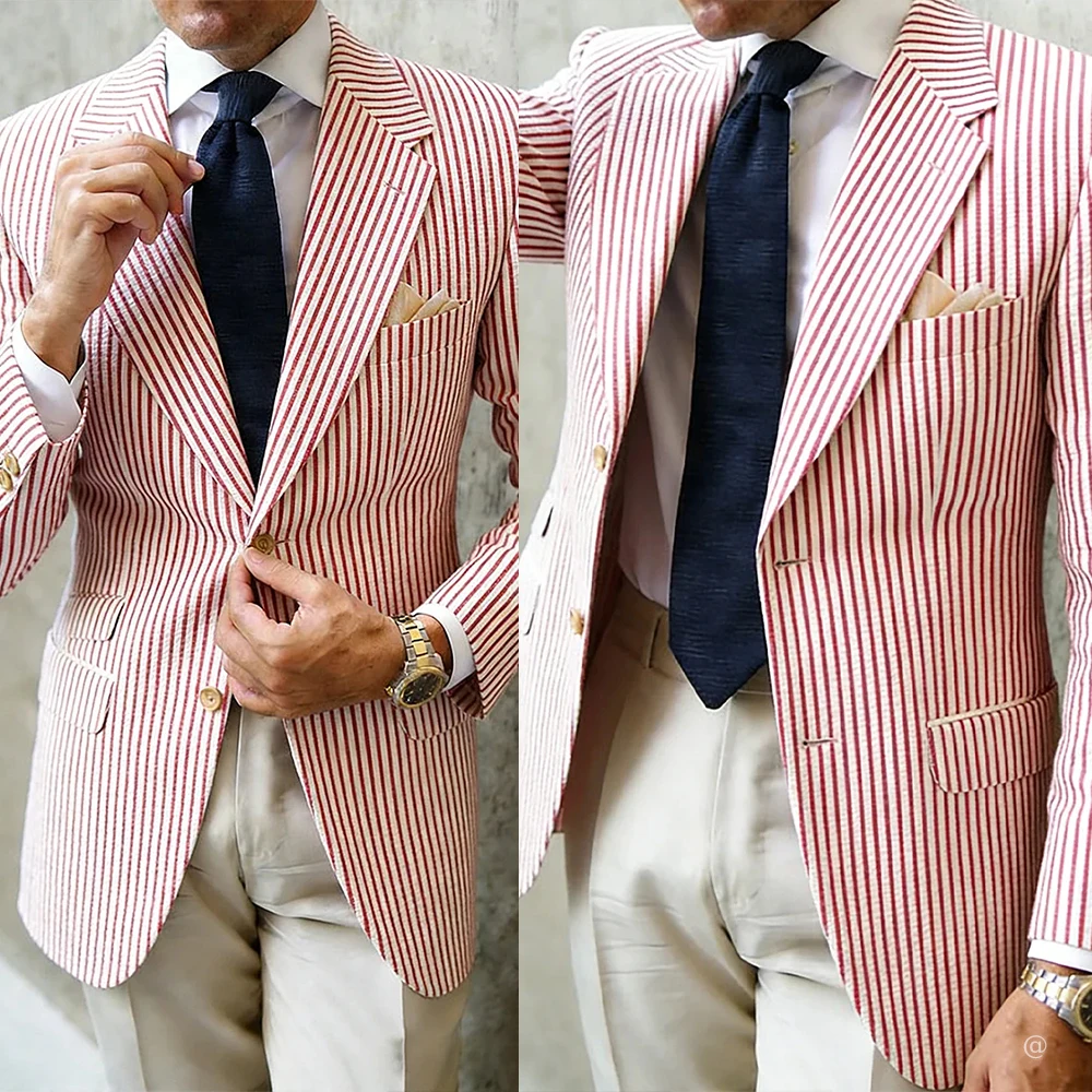 Spring Striped Men Blazer Formal Wear Notched Lapel Groom Prom Jacket Wedding Tuxedos Party Prom Customized One Piece
Spring Striped Men Blazer Formal Wear Notched Lapel Groom Prom Jacket Wedding Tuxedos Party Prom Customized One Piece