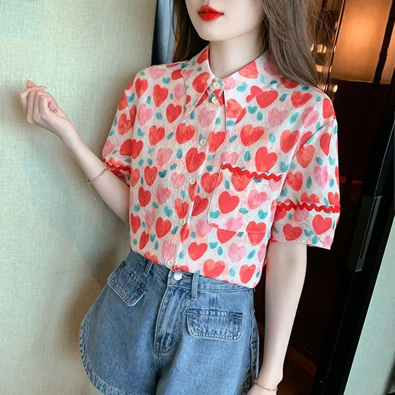 Chiffon Retro Short Sleeve Button Turn-down Collar Cardigan Summer Women's Clothing Geometric Printing Shirt Casual Sweet Tops
Chiffon Retro Short Sleeve Button Turn-down Collar Cardigan Summer Women's Clothing Geometric Printing Shirt Casual Sweet Tops