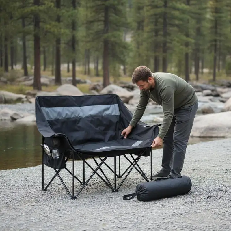 Double Camping Chair, Oversized Two Person Camp Chair with 300 kg Heavy Duty Support, with Dual Cup Holders, Wine Glass Holders, Magazine Straps, Carry Bags for Outdoor, Beach, 1 Pack
Double Camping Chair, Oversized Two Person Camp Chair with 300 kg Heavy Duty Support, with Dual Cup Holders, Wine Glass Holders, Magazine Straps, Carry Bags for Outdoor, Beach, 1 Pack