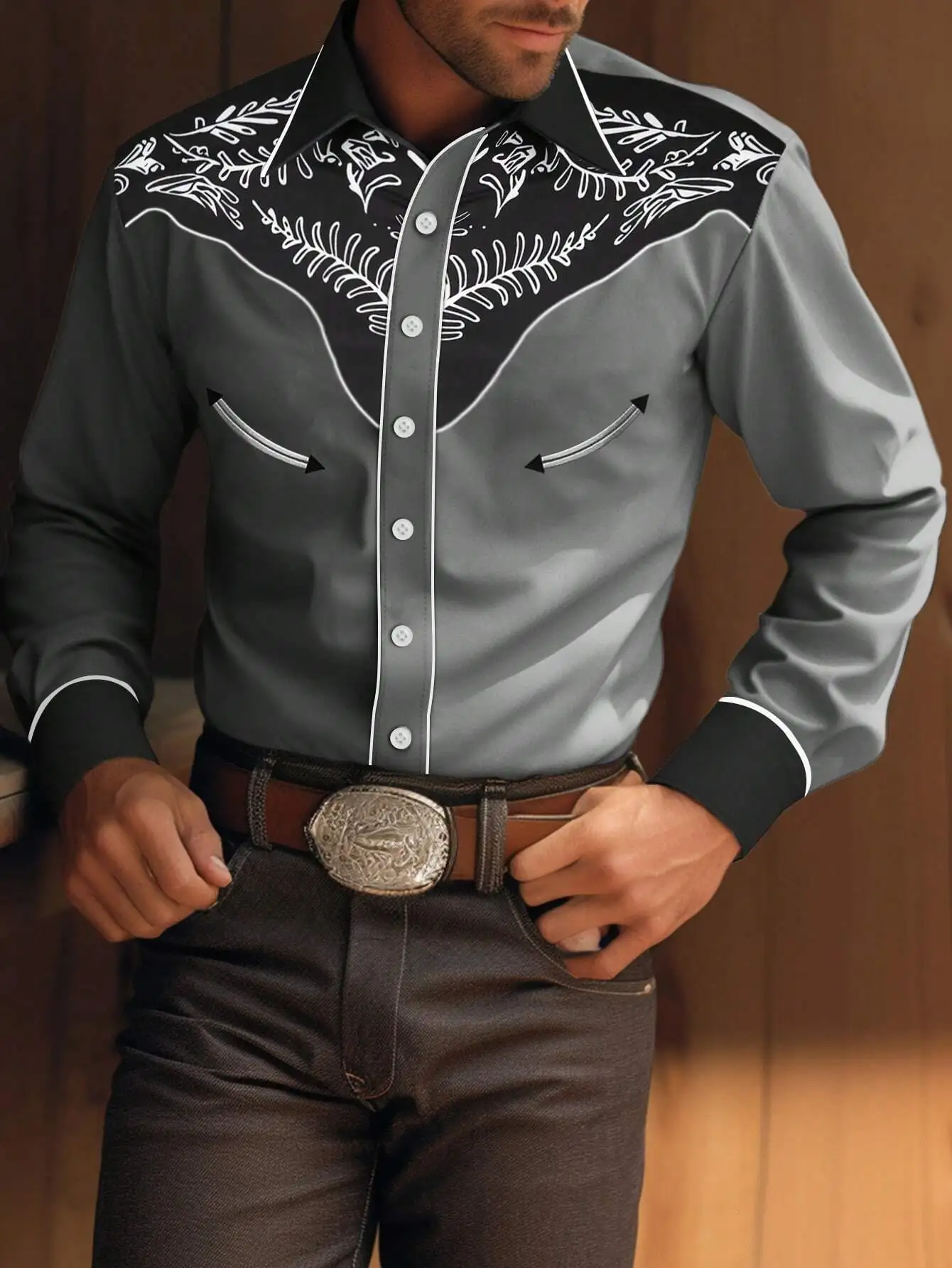 Men's Western Style Long Sleeve Button Up Shirt With Floral Print
Men's Western Style Long Sleeve Button Up Shirt With Floral Print