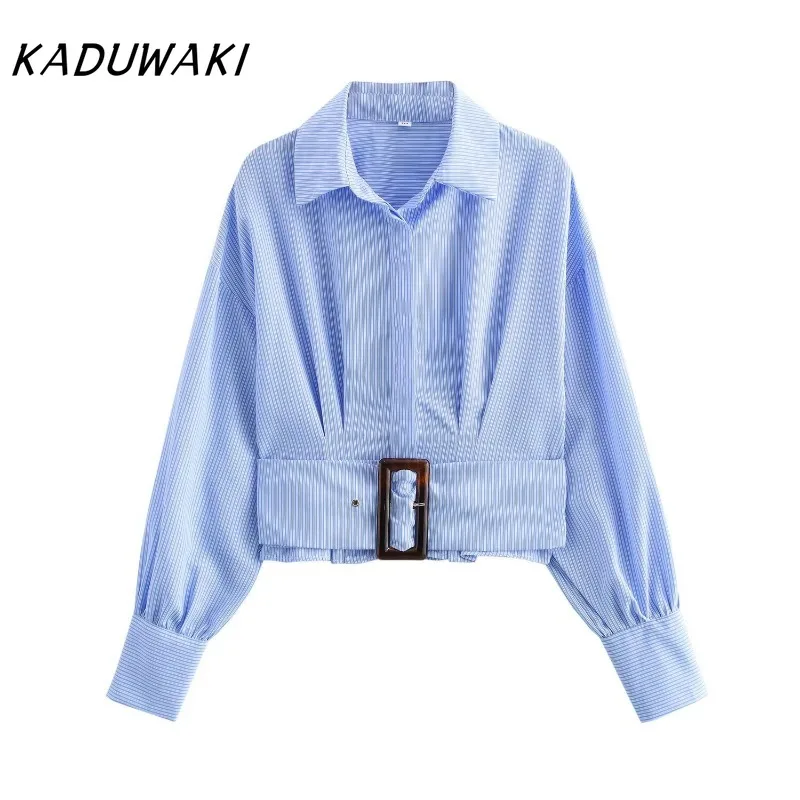 KADUWAKI American Retro Women Commuter Belt Blouses Lapel Waist Striped TShirts Fall Fashion Office Lady Elegant Modern Camisas
KADUWAKI American Retro Women Commuter Belt Blouses Lapel Waist Striped TShirts Fall Fashion Office Lady Elegant Modern Camisas
