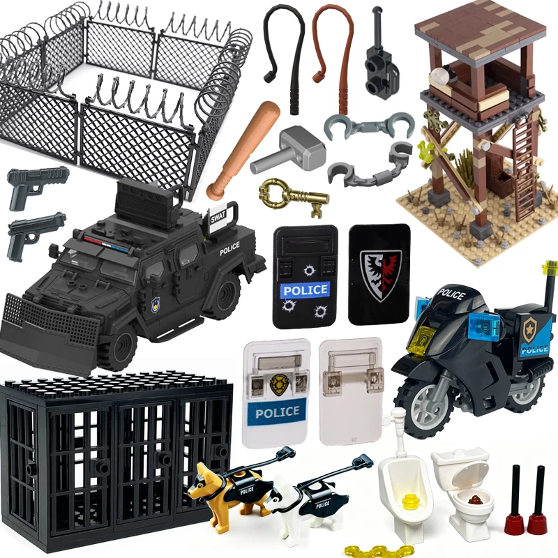 MOC Prison Scene Building Blocks Accessories Cage Police Shield Patrol Motorcycle Sentry Tower Handcuffs Bricks Boys DIY Toy S14
MOC Prison Scene Building Blocks Accessories Cage Police Shield Patrol Motorcycle Sentry Tower Handcuffs Bricks Boys DIY Toy S14