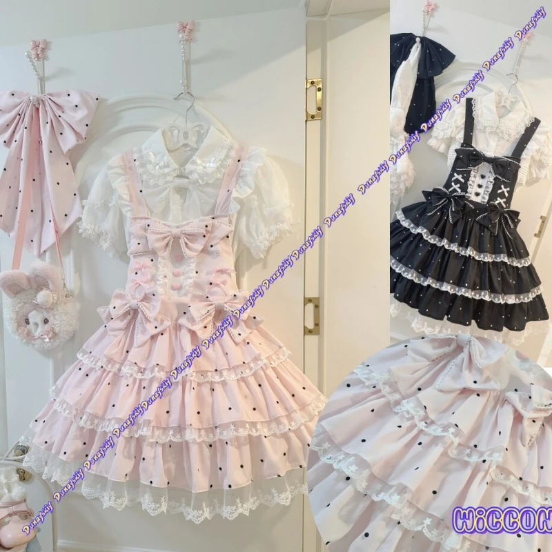 Japanese Sweet Cute Lace Bow Party Polka Dot Dress Summer New Kawaii Designer Lolita Skirt Patchwork A-line Princess Dresses
Japanese Sweet Cute Lace Bow Party Polka Dot Dress Summer New Kawaii Designer Lolita Skirt Patchwork A-line Princess Dresses