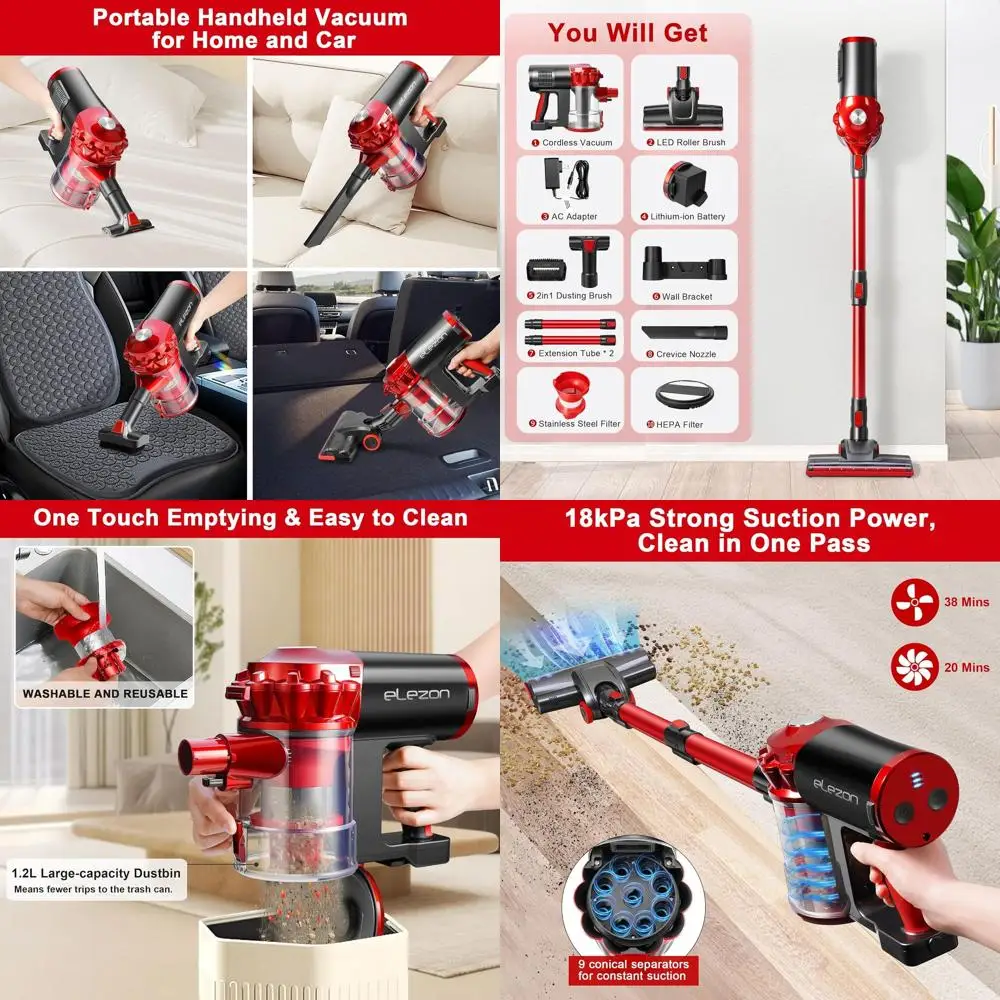 Powerful 18000Pa Suction Cordless Vacuum Cleaner, 38 Min Runtime, 2200mAh Battery, HEPA Filter, Ideal for Hardwood Floors, Pet H
Powerful 18000Pa Suction Cordless Vacuum Cleaner, 38 Min Runtime, 2200mAh Battery, HEPA Filter, Ideal for Hardwood Floors, Pet H