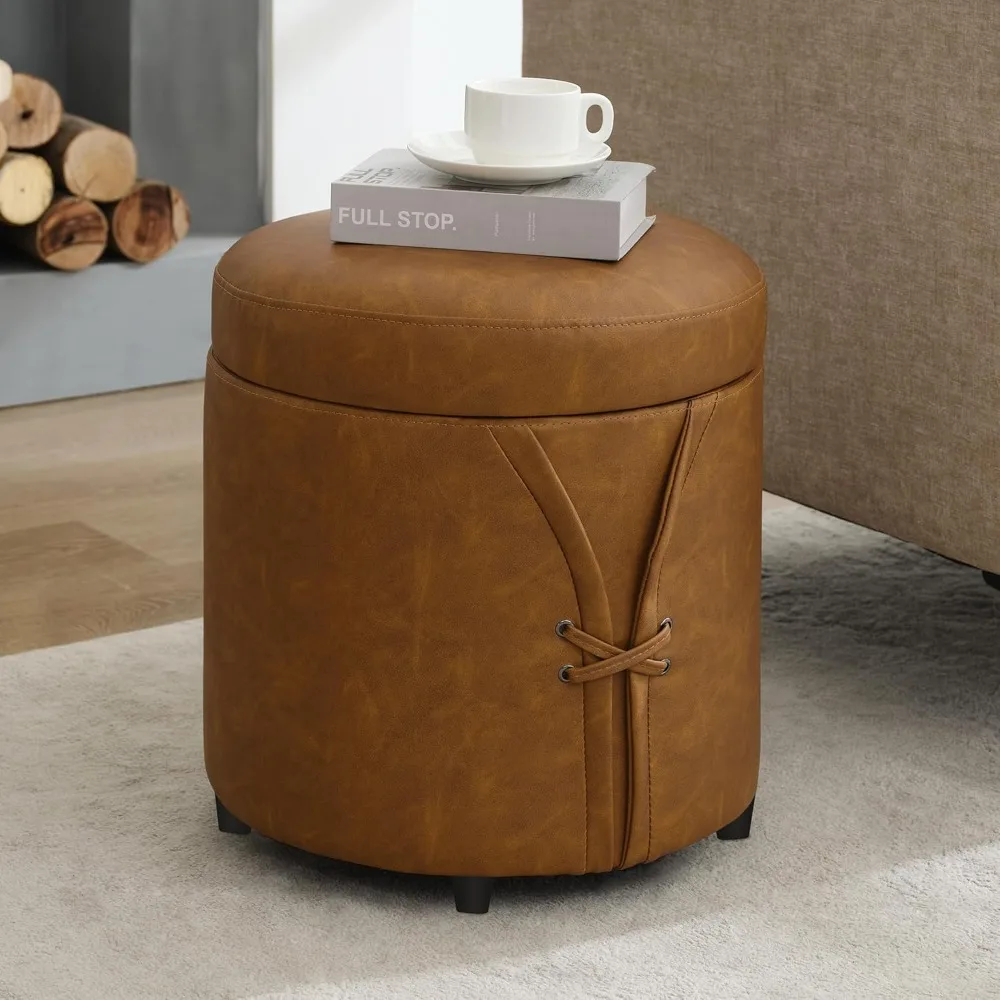 "16.5 inch Stylish Leather Round Storage Ottoman, PU Small Ottoman,Contemporary Upholstered Footrest with Cushioned Top, Elegant
"16.5 inch Stylish Leather Round Storage Ottoman, PU Small Ottoman,Contemporary Upholstered Footrest with Cushioned Top, Elegant