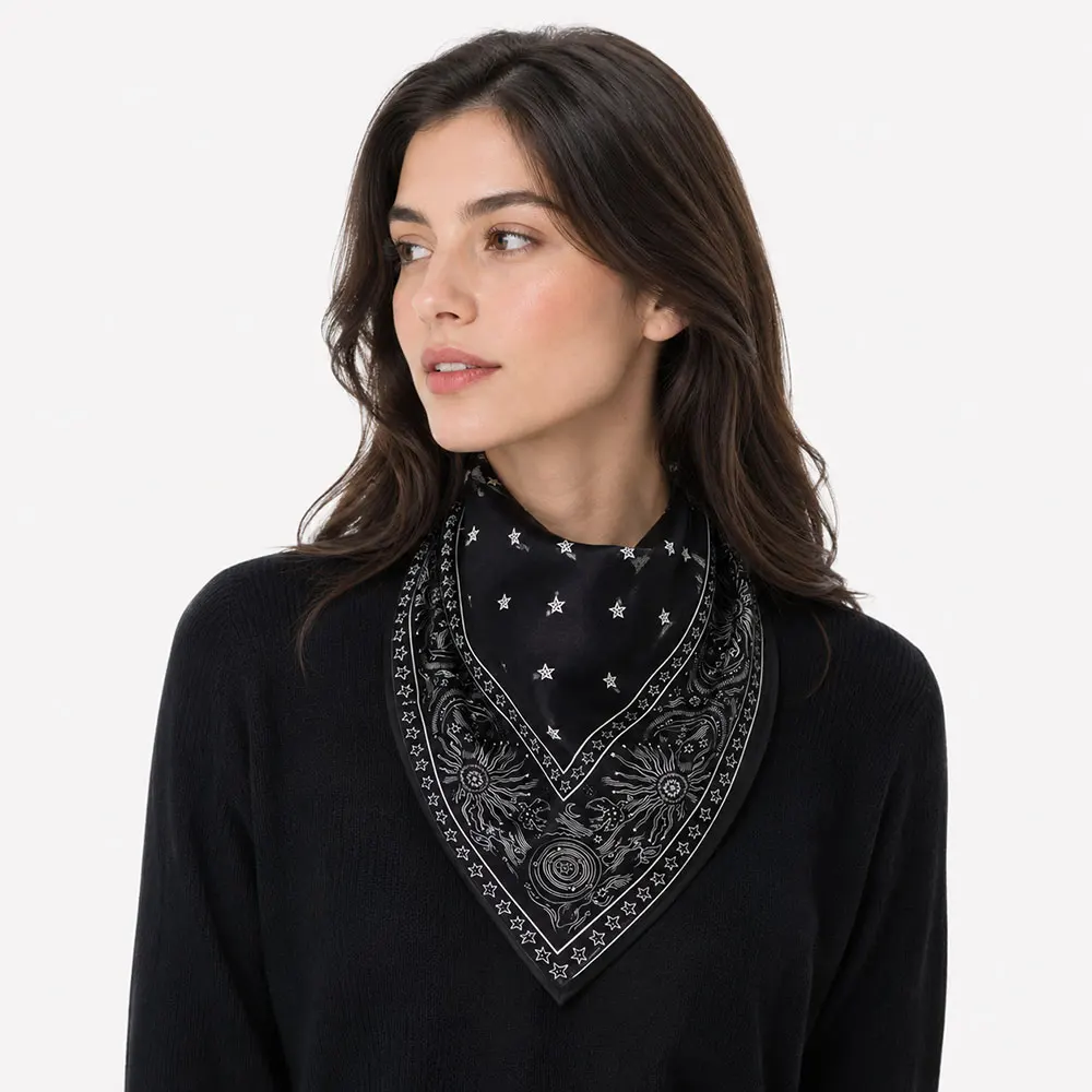 53cm 100% Pure Silk Scarf Women Tarot Sun Moon Celestial Star Astrology Print Black White Bandana Head Square Neckerchief Wrap
53cm 100% Pure Silk Scarf Women Tarot Sun Moon Celestial Star Astrology Print Black White Bandana Head Square Neckerchief Wrap