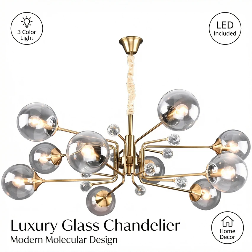 Modern Glass Chandelier LED Ceiling Light Luxury Molecular Pendant Lamp for Living Room Dining Room Bedroom Home Decor
Modern Glass Chandelier LED Ceiling Light Luxury Molecular Pendant Lamp for Living Room Dining Room Bedroom Home Decor