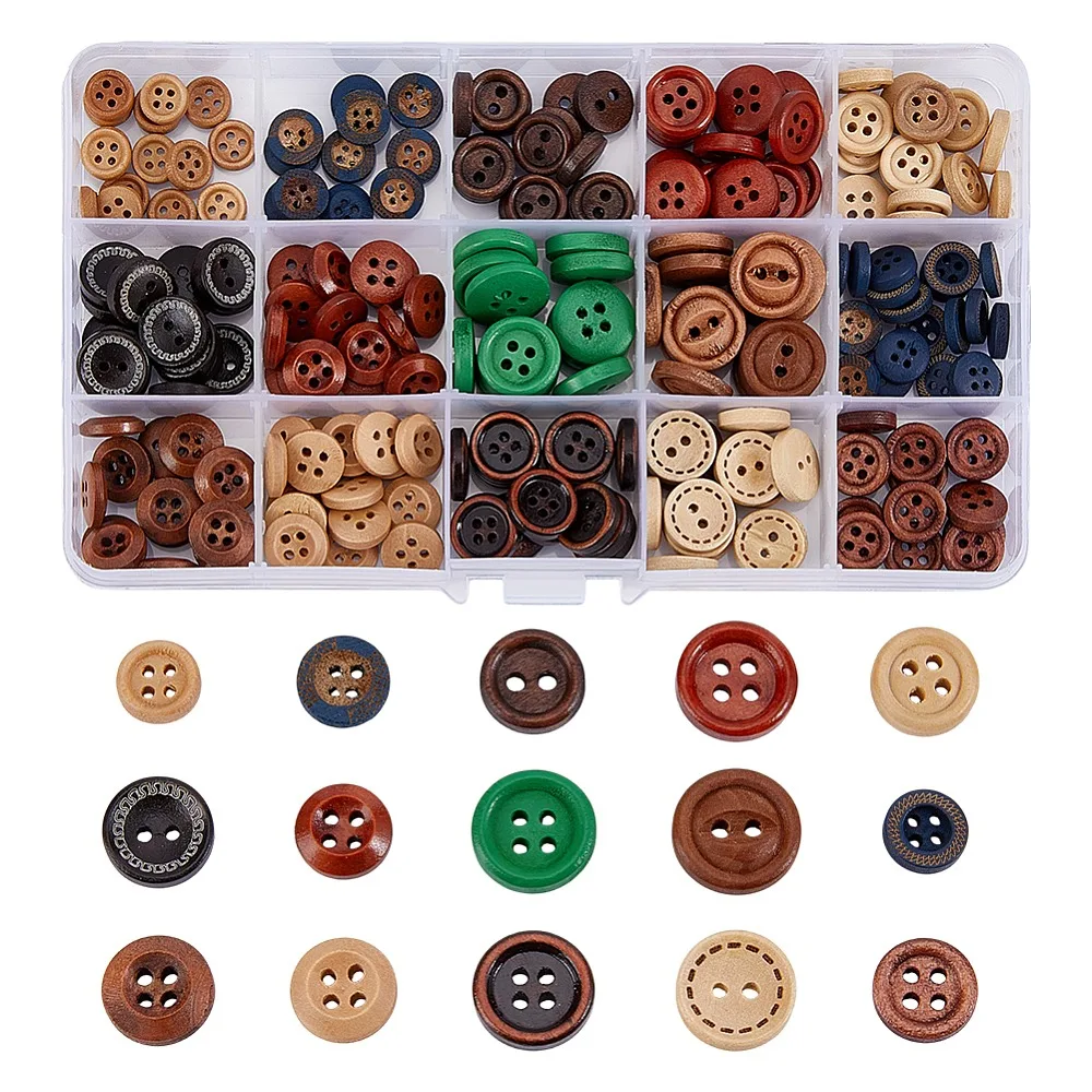 Wood Buttons Clothing Accessories 4-Hole 2-Hole Flat Round Mixed Color 9~15x3~4mm Hole: 1.4~1.8mm 225pcs/set
Wood Buttons Clothing Accessories 4-Hole 2-Hole Flat Round Mixed Color 9~15x3~4mm Hole: 1.4~1.8mm 225pcs/set