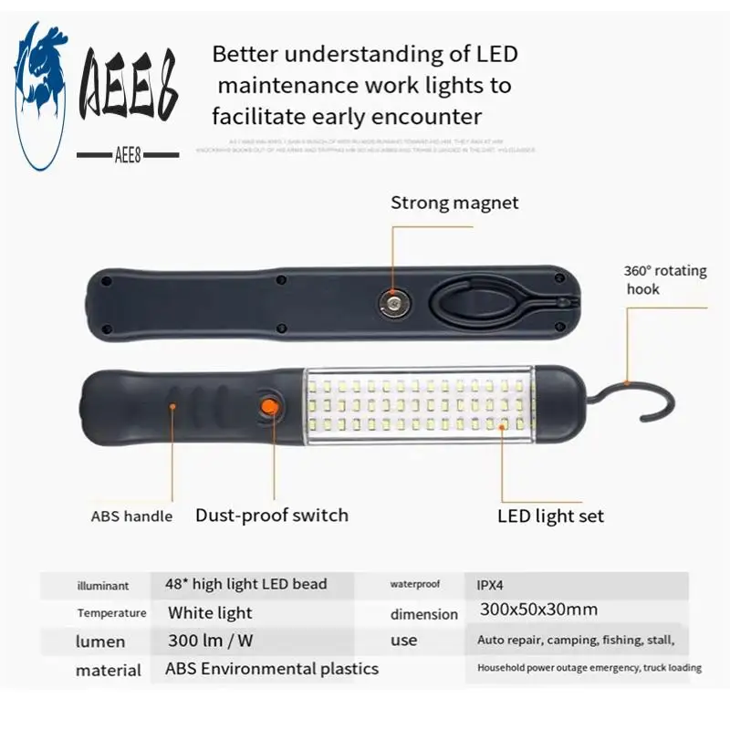 AEE8-2PCS LED Flashlights Rechargeable Work Light With Magnetic Base And Hanging Hook Floodlight For Car Repair Lighting
AEE8-2PCS LED Flashlights Rechargeable Work Light With Magnetic Base And Hanging Hook Floodlight For Car Repair Lighting