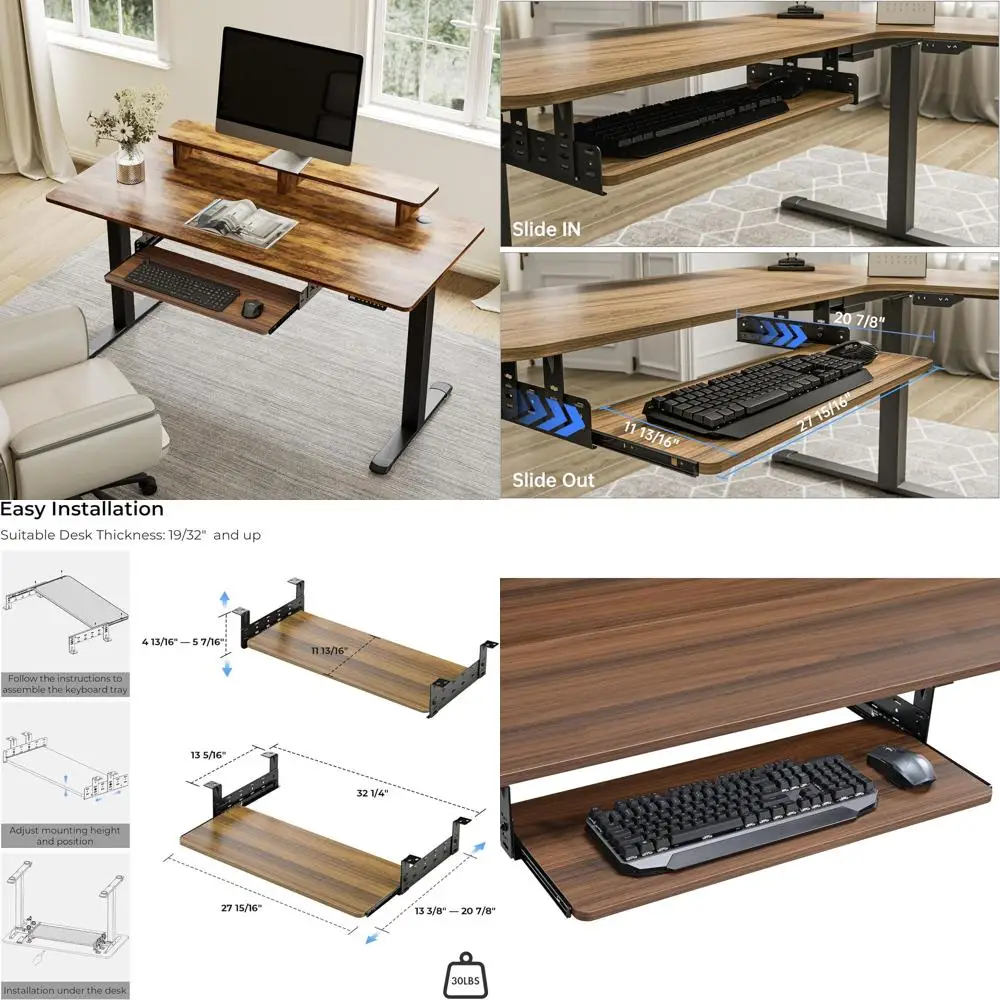 Большая деревянная выдвижная платформа-подставка для клавиатуры и мыши (28x11 дюймов) для домашних и офисных столов
Большая деревянная выдвижная платформа-подставка для клавиатуры и мыши (28x11 дюймов) для домашних и офисных столов