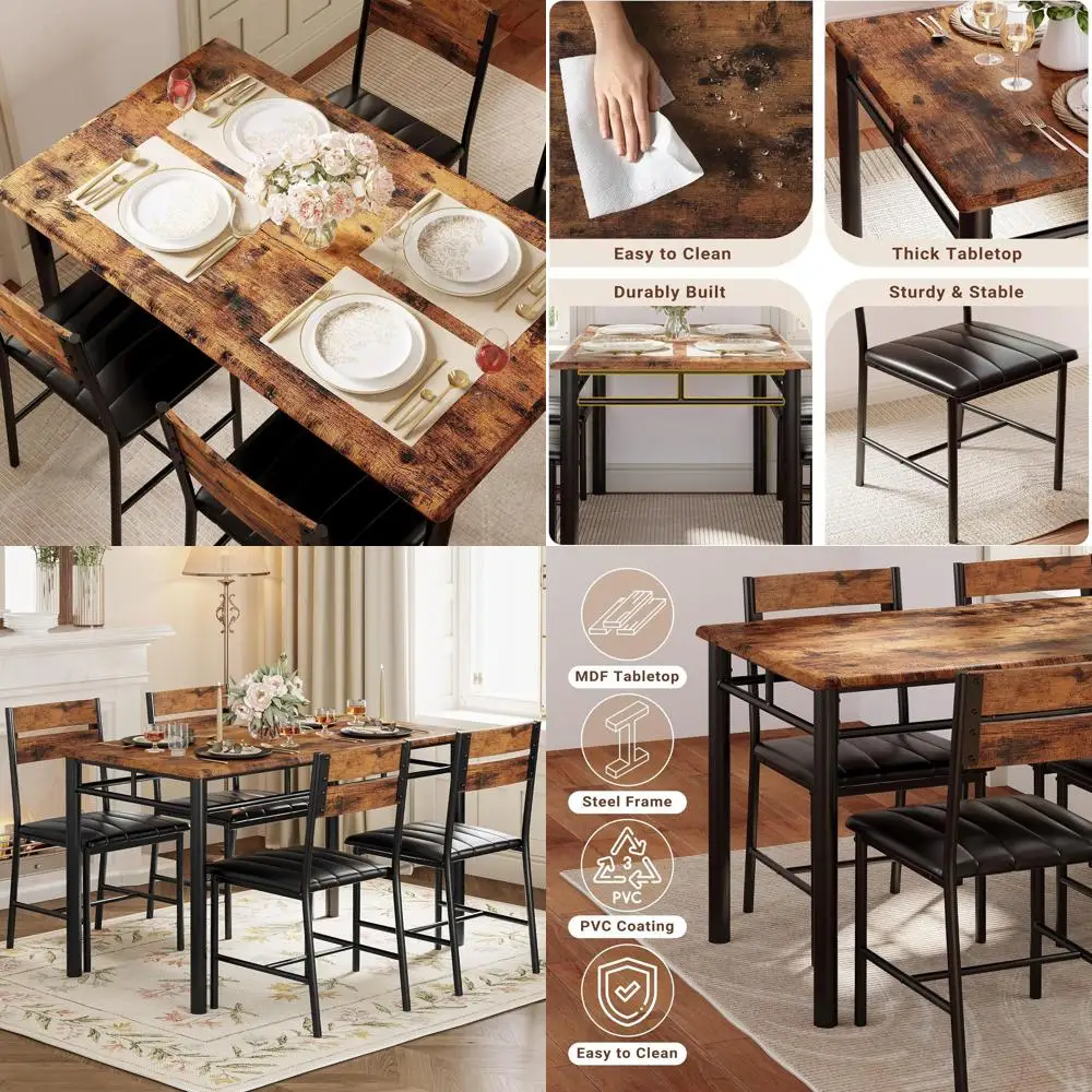 Rustic Brown Wooden 4-Seat Dining Set with Upholstered Chairs for Kitchen and Small Spaces
Rustic Brown Wooden 4-Seat Dining Set with Upholstered Chairs for Kitchen and Small Spaces