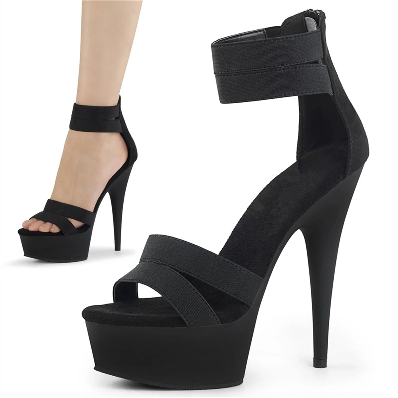 Minimalist Futuristic 15CM Heeled Sandals Black Elastic Crisscross Straps Thick Platform Stiletto Night Club Sexy Women Shoes
Minimalist Futuristic 15CM Heeled Sandals Black Elastic Crisscross Straps Thick Platform Stiletto Night Club Sexy Women Shoes