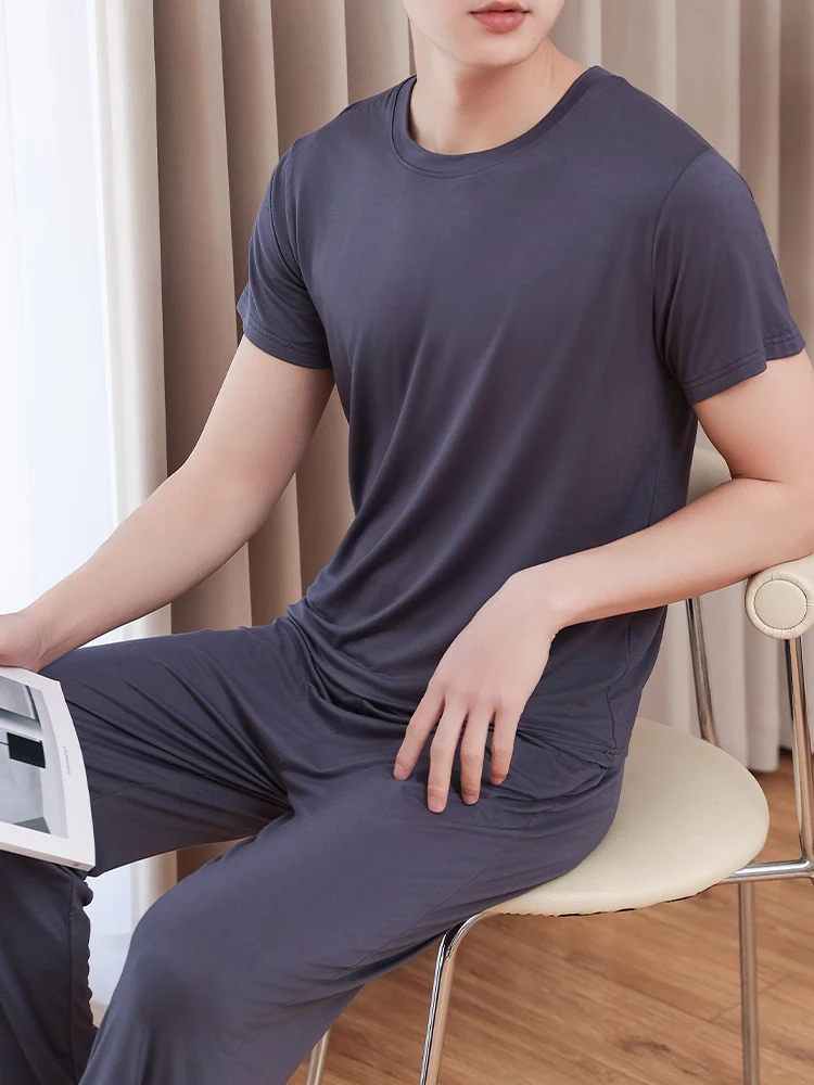 Мужской комплект для дома из модала: тонкая футболка и длинные брюки, весна-лето, повседневный, простой, больших размеров, с круглым вырезом
Мужской комплект для дома из модала: тонкая футболка и длинные брюки, весна-лето, повседневный, простой, больших размеров, с круглым вырезом