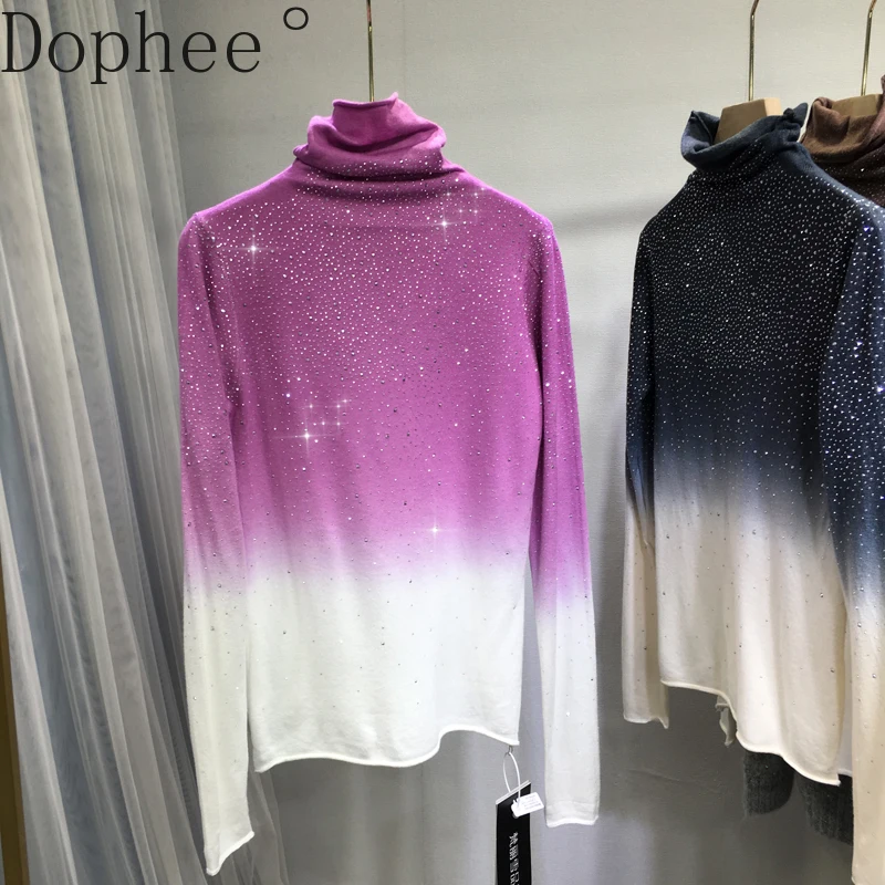 Gradient Tie Dye Hot Drilling Women Sweaters All-match Autumn Winter High Collar Pullover Top Long Sleeve Slimming Basic Shirt
Gradient Tie Dye Hot Drilling Women Sweaters All-match Autumn Winter High Collar Pullover Top Long Sleeve Slimming Basic Shirt