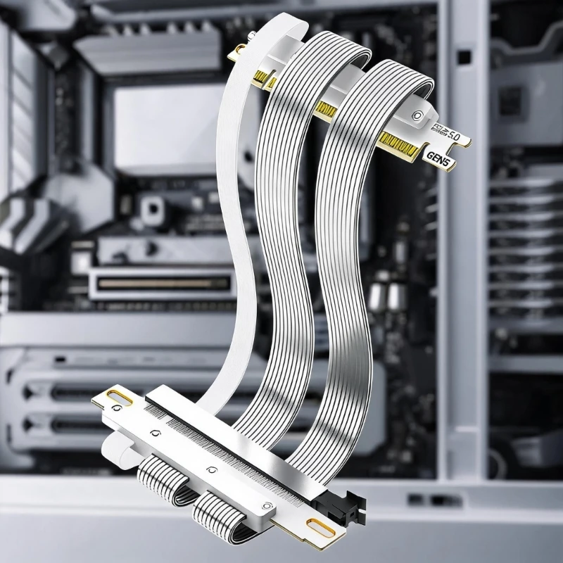 PCIe 5.0 x16 GPU Extension Cable, Reverse Flat Ribbon for SFF Builds with Inverted GPU Layout Use and Silver Body 896C
PCIe 5.0 x16 GPU Extension Cable, Reverse Flat Ribbon for SFF Builds with Inverted GPU Layout Use and Silver Body 896C