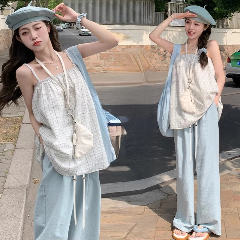 Sweet Pregnant Woman Summer Strap Shirts Preppy Style Sleeveless Maternity Plaid Top Loose Fashion Pregnancy Blouses T-shirt
Sweet Pregnant Woman Summer Strap Shirts Preppy Style Sleeveless Maternity Plaid Top Loose Fashion Pregnancy Blouses T-shirt