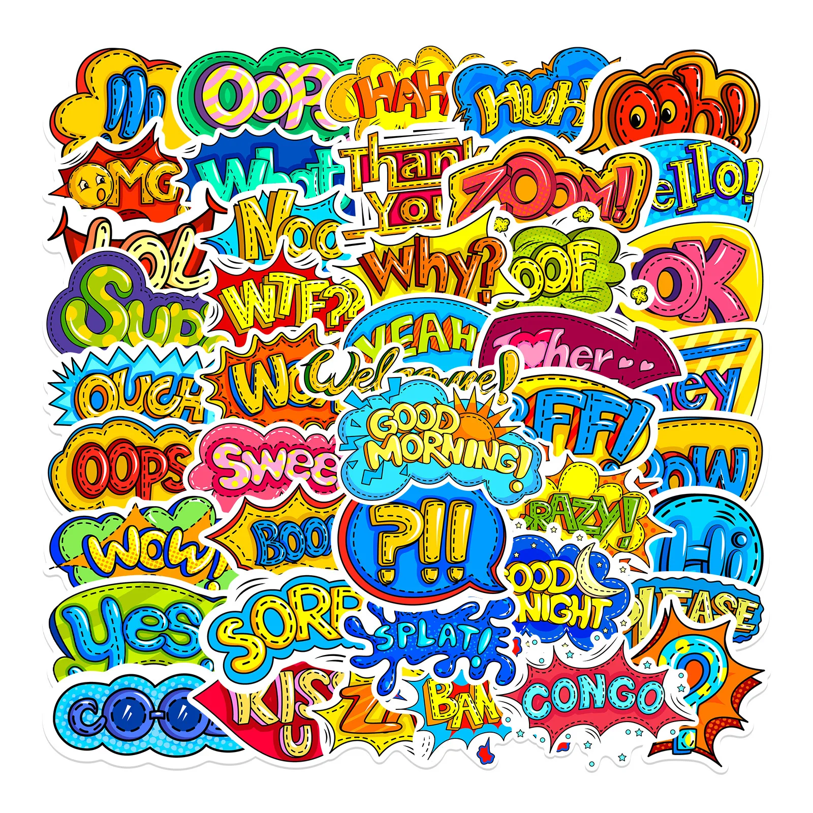 50Pcs Cartoon Surprise Text Series Stickers Suitcase Phone Case Water Bottle Waterproof Decoration Diy Sticker Packs
50Pcs Cartoon Surprise Text Series Stickers Suitcase Phone Case Water Bottle Waterproof Decoration Diy Sticker Packs