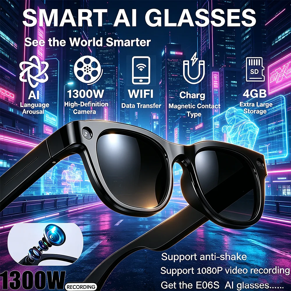 AI Wearable Smart Glasses with 1300W HD Camera 1080P Anti-shake Video Recording Bluetooth Call Music Playback and Real-Time T
AI Wearable Smart Glasses with 1300W HD Camera 1080P Anti-shake Video Recording Bluetooth Call Music Playback and Real-Time T