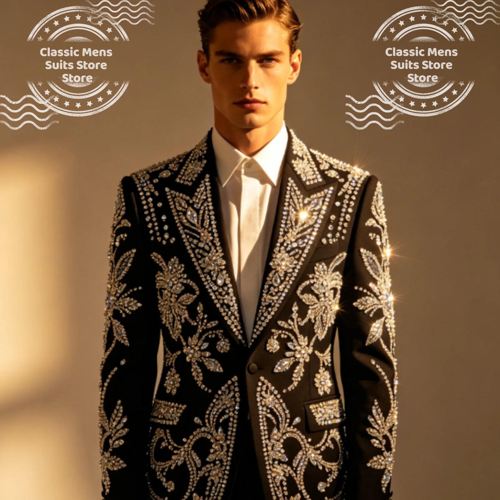 Customized Elegant Jewelry Men suit For Evening Groom Crystal Diamond Male Prom Party Handsome Blazer 2 Pieces Sets Tuxedos Slim
Customized Elegant Jewelry Men suit For Evening Groom Crystal Diamond Male Prom Party Handsome Blazer 2 Pieces Sets Tuxedos Slim