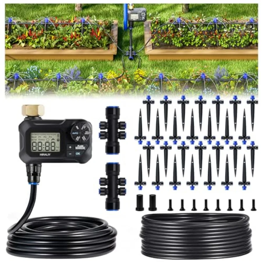Patio and lawn drip irrigation system kit: 100 feet quick-connect design programmable timer black UV-resistant polyethylene tub
Patio and lawn drip irrigation system kit: 100 feet quick-connect design programmable timer black UV-resistant polyethylene tub