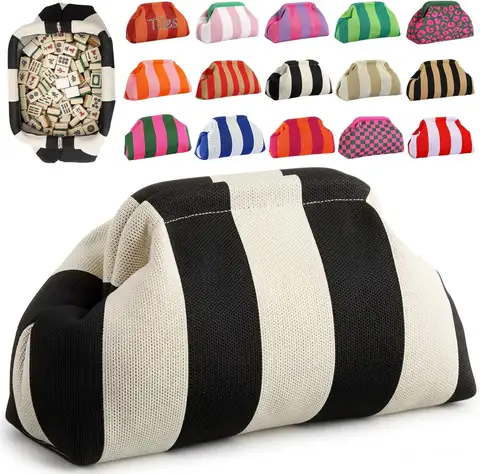 Women's Woven Striped "Dumpling-Style" Mahjong Storage Clutch – Summer Beach & Evening Handbag