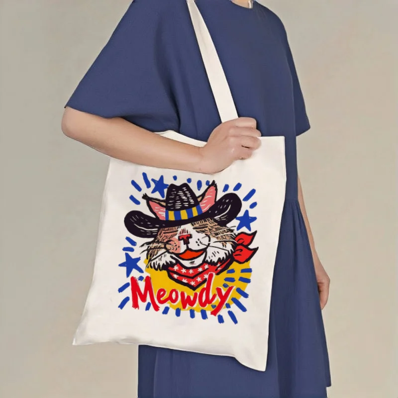 1pc Cartoon Cowboy Cat "Meowdy" Print Canvas Tote Bag, Double-sided Shoulder Handbag
1pc Cartoon Cowboy Cat "Meowdy" Print Canvas Tote Bag, Double-sided Shoulder Handbag