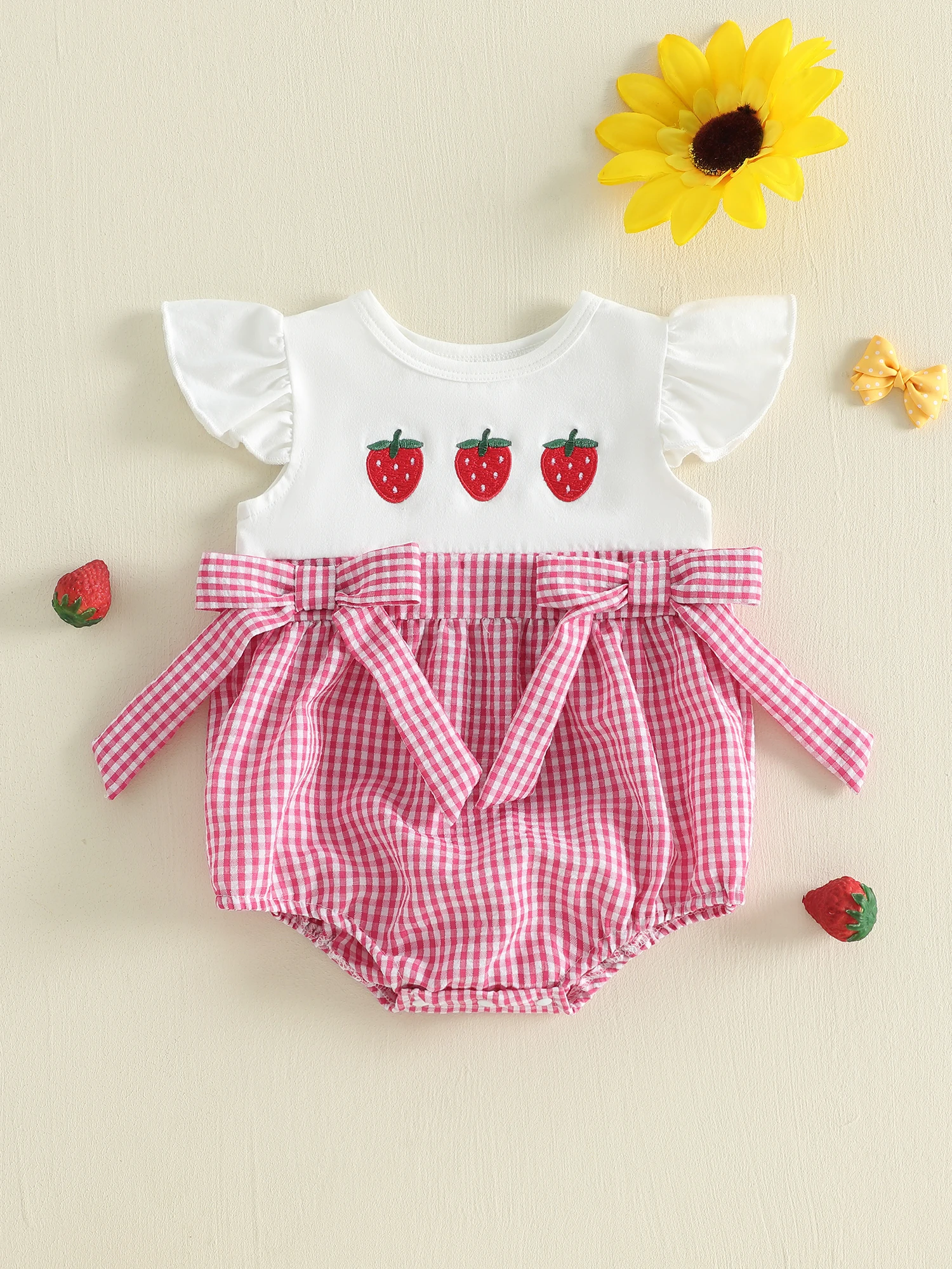 Adorable Toddler Pink Floral Ruffle Sleeveless Romper with Bowknot Detail and Crew Neckline for Summer Outfits
Adorable Toddler Pink Floral Ruffle Sleeveless Romper with Bowknot Detail and Crew Neckline for Summer Outfits