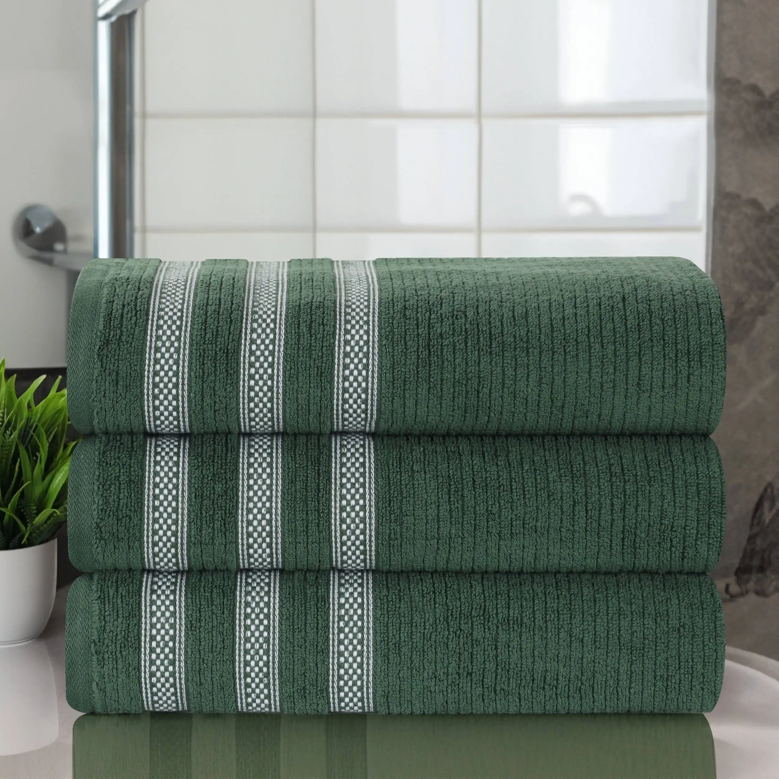 Zero Twist Cotton Ribbed Geometric Bath Towel Set of 3 , Forest Green
Zero Twist Cotton Ribbed Geometric Bath Towel Set of 3 , Forest Green