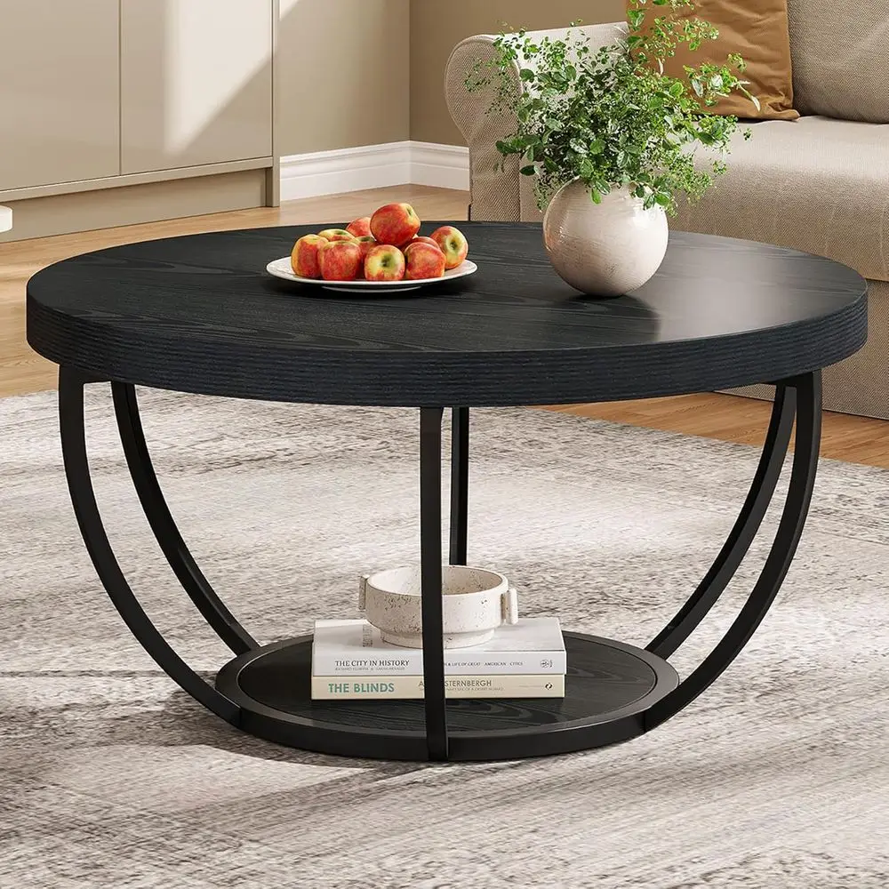 Black Round Coee Table, 31.7" ern 2-Tier Circle Coee Table with Storage Shelves, Accent Cocktail Table Center Table or Living Ro
Black Round Coee Table, 31.7" ern 2-Tier Circle Coee Table with Storage Shelves, Accent Cocktail Table Center Table or Living Ro