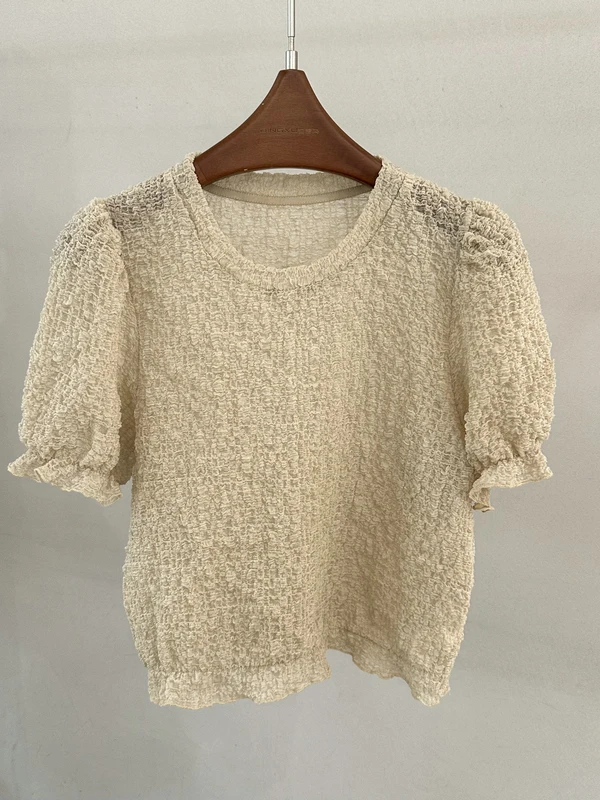 Korean Style round Neck Short Sleeve Bubble Sleeve T-Shirt Women's Fashion Summer Shirt Texture Bubble Fabric Waist Shaping
Korean Style round Neck Short Sleeve Bubble Sleeve T-Shirt Women's Fashion Summer Shirt Texture Bubble Fabric Waist Shaping