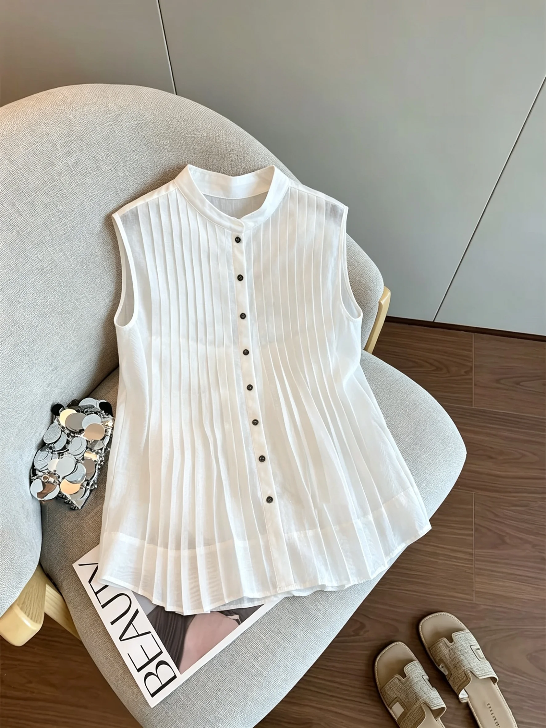 Korean Sweet Accordion Pleated Stand Collar Sleeveless Vest Unisex Summer Loose Versatile Sleeveless Shirt Casual Straight Cut
Korean Sweet Accordion Pleated Stand Collar Sleeveless Vest Unisex Summer Loose Versatile Sleeveless Shirt Casual Straight Cut