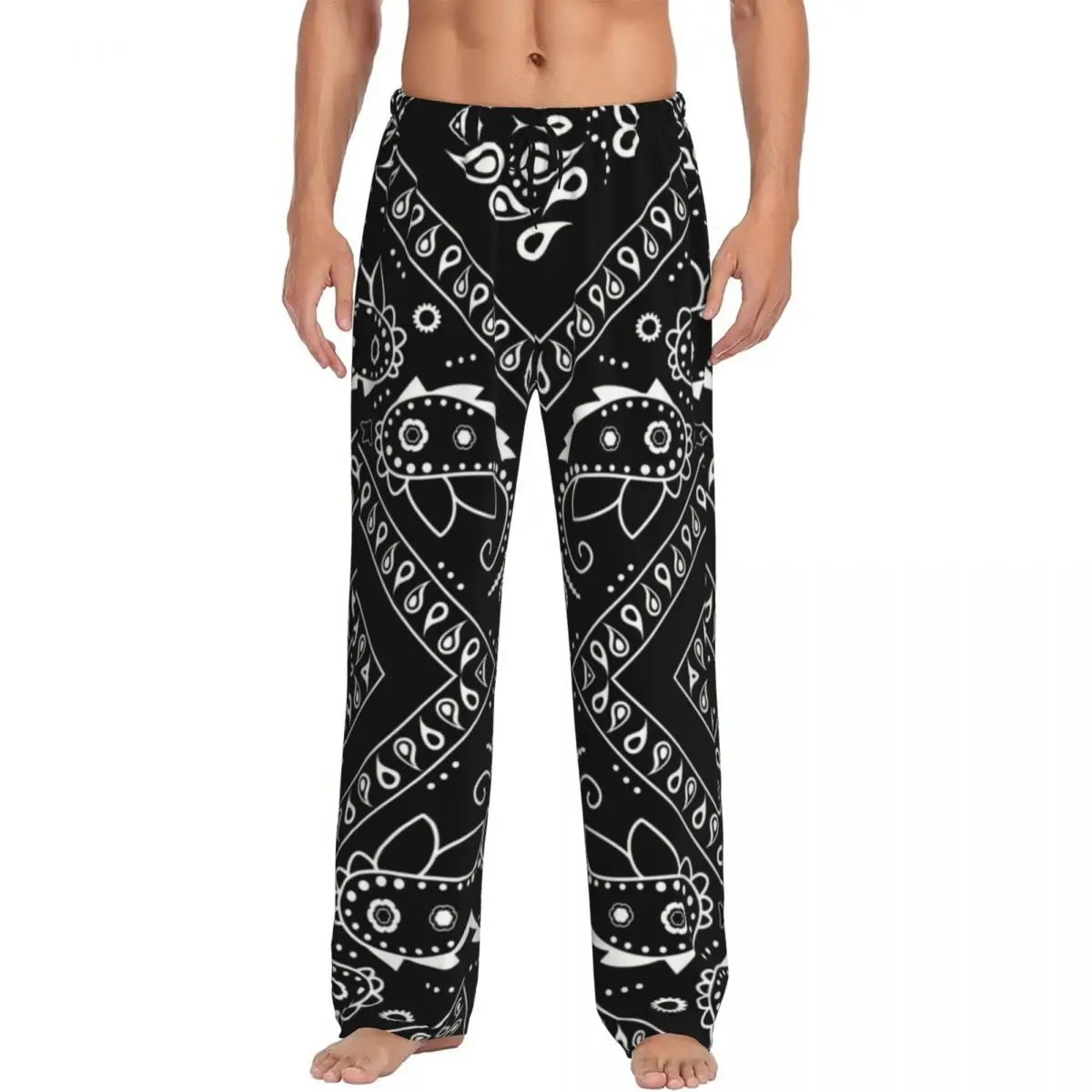 Custom Black Bandana Pattern Pajama Pants for Men Paisley Style Lounge Sleep Stretch Sleepwear Bottoms with Pockets
Custom Black Bandana Pattern Pajama Pants for Men Paisley Style Lounge Sleep Stretch Sleepwear Bottoms with Pockets