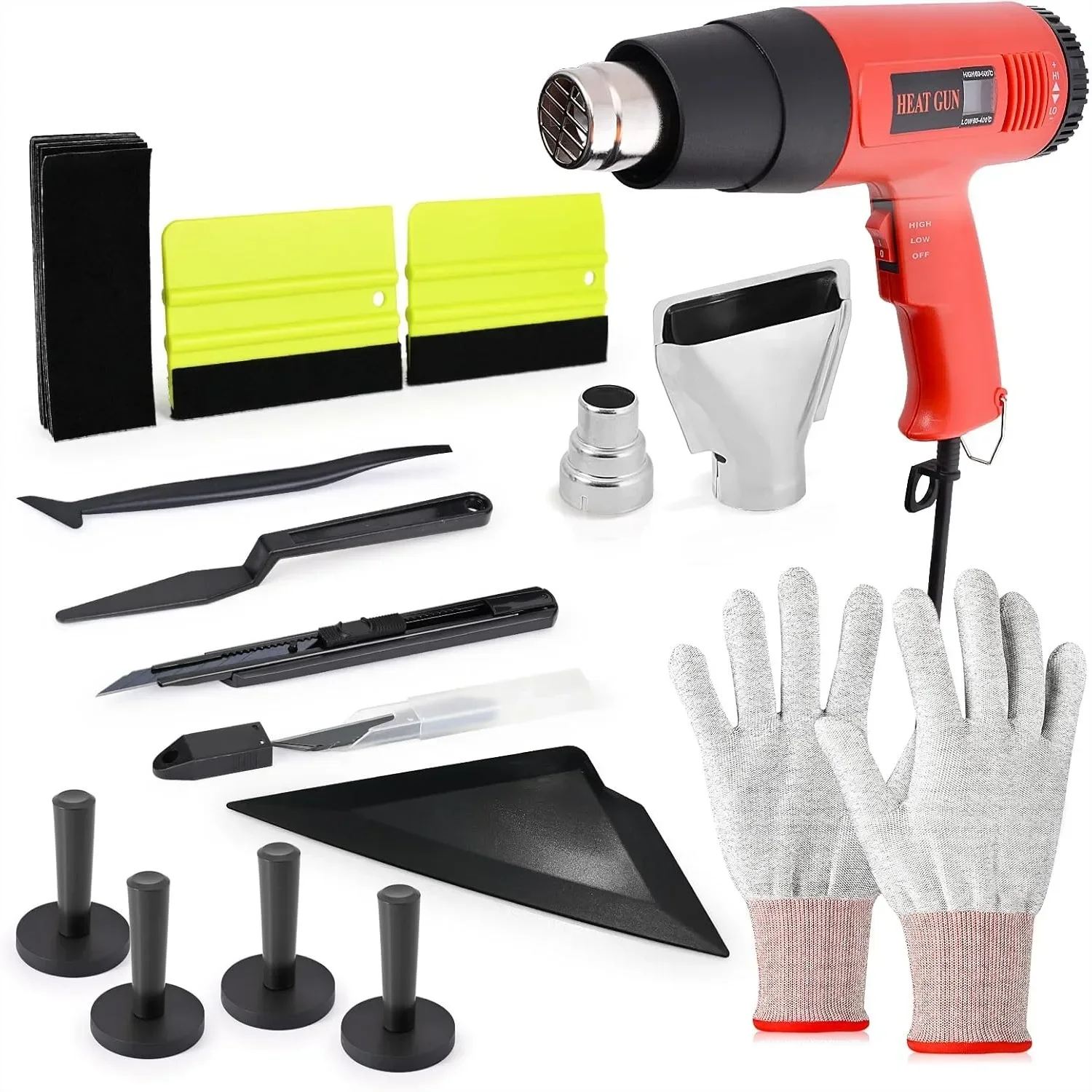 Professional Window Tint Kit 1800W Heat Gun with 10 Pcs Felt Squeegee, Plastic Shank Gasket Squeegee, Utility Knife, Magnet Holder, Gloves for Car Wrapping Film Installation
Professional Window Tint Kit 1800W Heat Gun with 10 Pcs Felt Squeegee, Plastic Shank Gasket Squeegee, Utility Knife, Magnet Holder, Gloves for Car Wrapping Film Installation