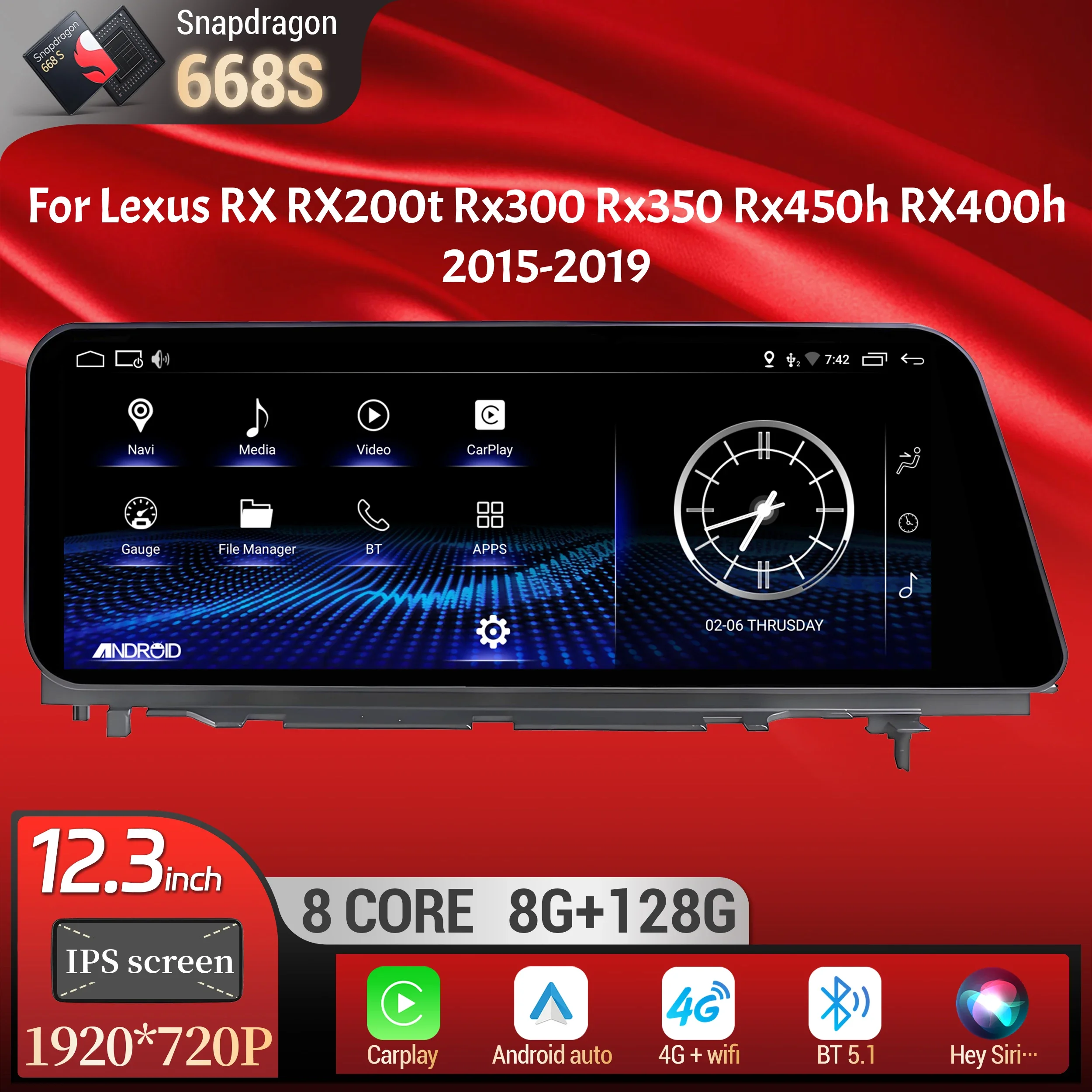 12.3inch For Lexus RX RX200t Rx300 Rx350 Rx450h RX400h 2015-2019 Car Radio Multimedia Navigation CarPlay Snapdragon 668S Screen
12.3inch For Lexus RX RX200t Rx300 Rx350 Rx450h RX400h 2015-2019 Car Radio Multimedia Navigation CarPlay Snapdragon 668S Screen