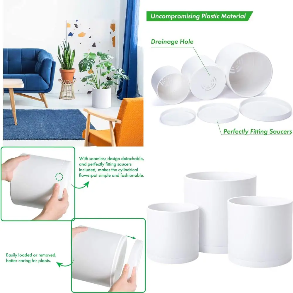 Set of 3 White Plastic Planters with Drainage Holes and Saucer, 6.5, 8, 10 Inch Sizes
Set of 3 White Plastic Planters with Drainage Holes and Saucer, 6.5, 8, 10 Inch Sizes