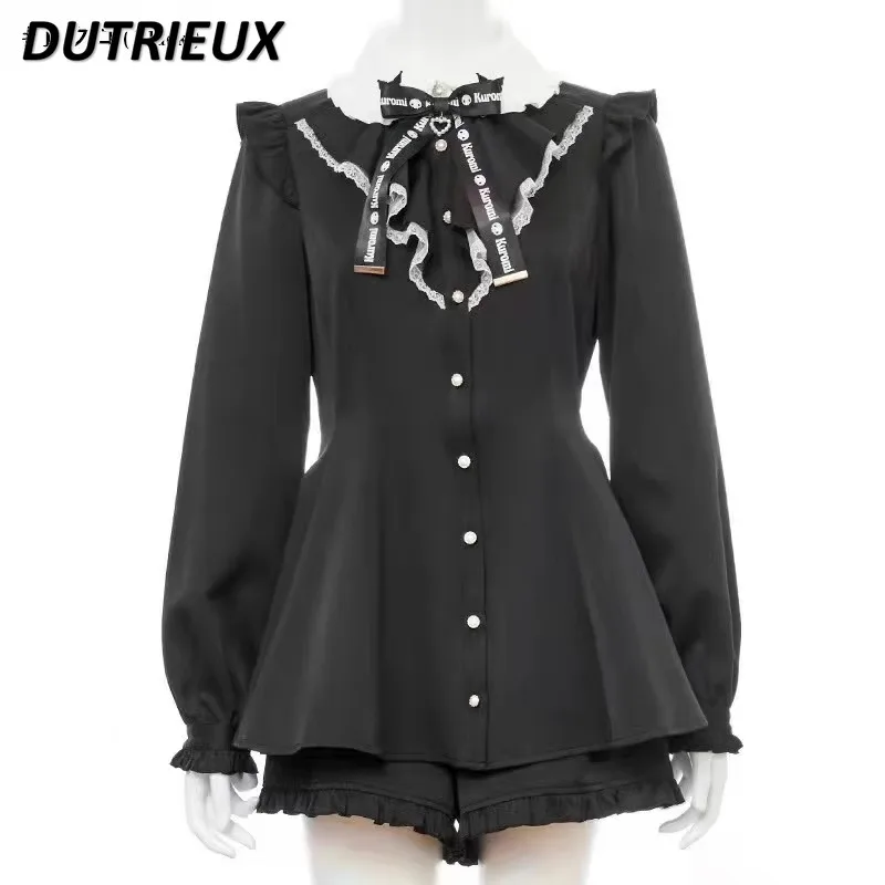 Sweet Cute Girls Lapel Single-breasted Slim-fitting Dress Top and Shorts Two Piece Set Japanese Mass-produced Black Sc Suit Mine 
Sweet Cute Girls Lapel Single-breasted Slim-fitting Dress Top and Shorts Two Piece Set Japanese Mass-produced Black Sc Suit Mine