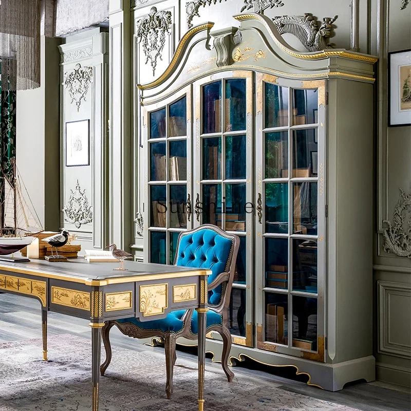 French Chinese style classical three-door bookcase beech court style carved storage
French Chinese style classical three-door bookcase beech court style carved storage