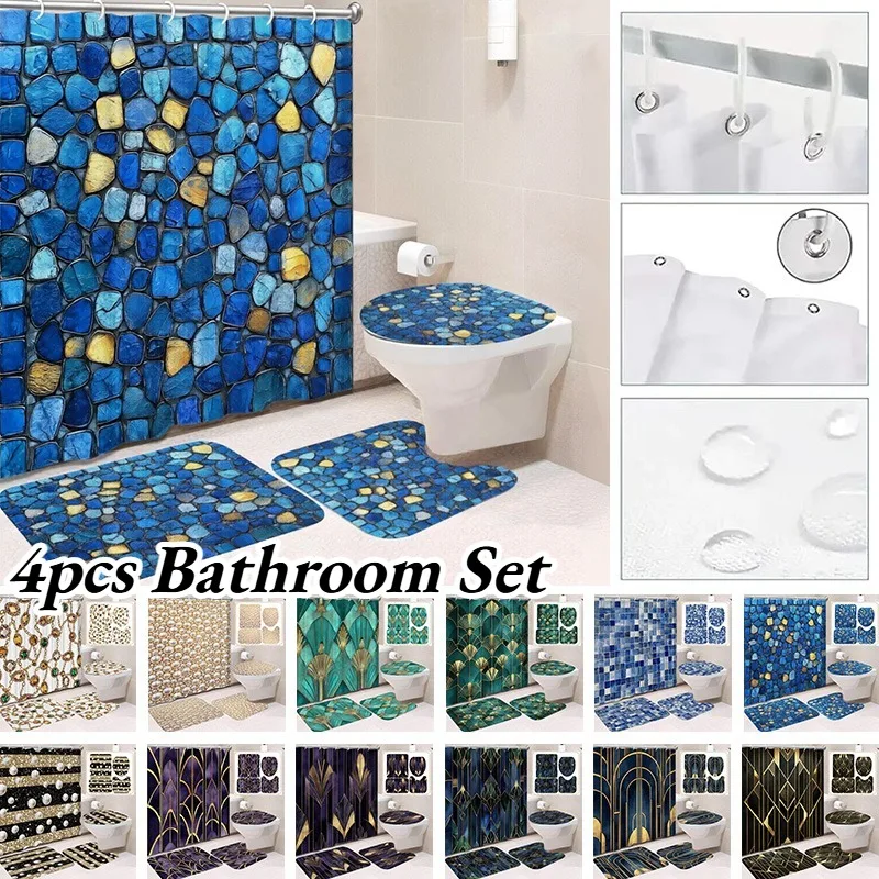 4pcs Bathroom Set Geometric Printed Shower Curtain Floor Mat Toilet Seat Mat and Bath Mat Bathroom Hotel Privacy Decoration
4pcs Bathroom Set Geometric Printed Shower Curtain Floor Mat Toilet Seat Mat and Bath Mat Bathroom Hotel Privacy Decoration