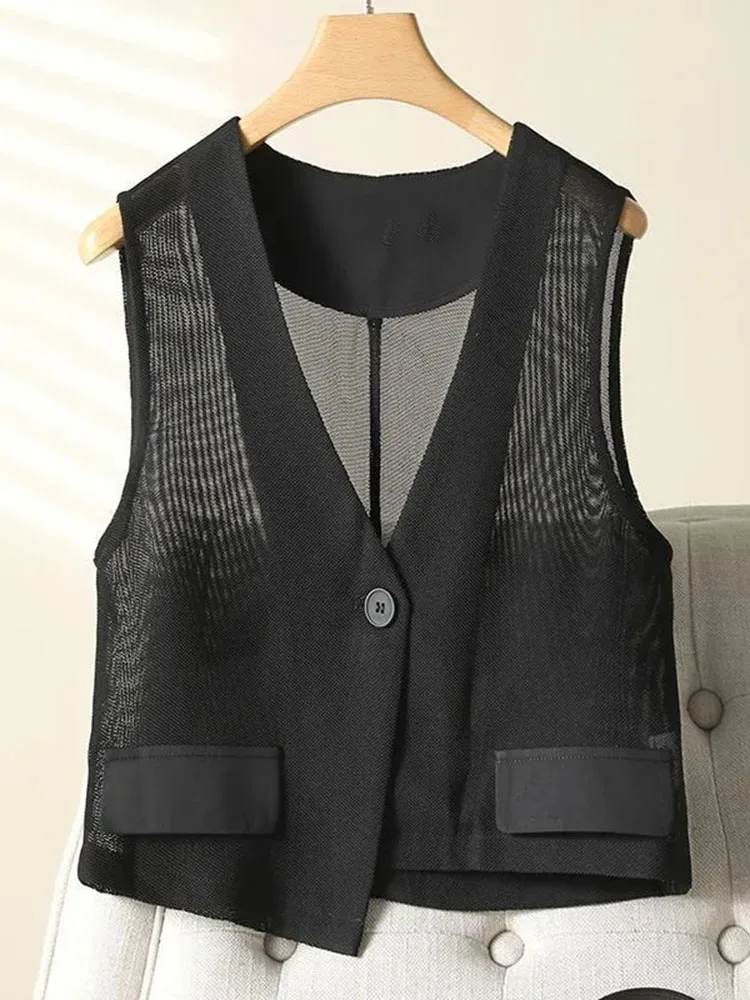 2025 Women Clothing Summer Thin Vest V-neck Sleeveless Gauze Tanks Crop Tops See Through Fashion Waistcoat Chalecos Para Mujer
2025 Women Clothing Summer Thin Vest V-neck Sleeveless Gauze Tanks Crop Tops See Through Fashion Waistcoat Chalecos Para Mujer