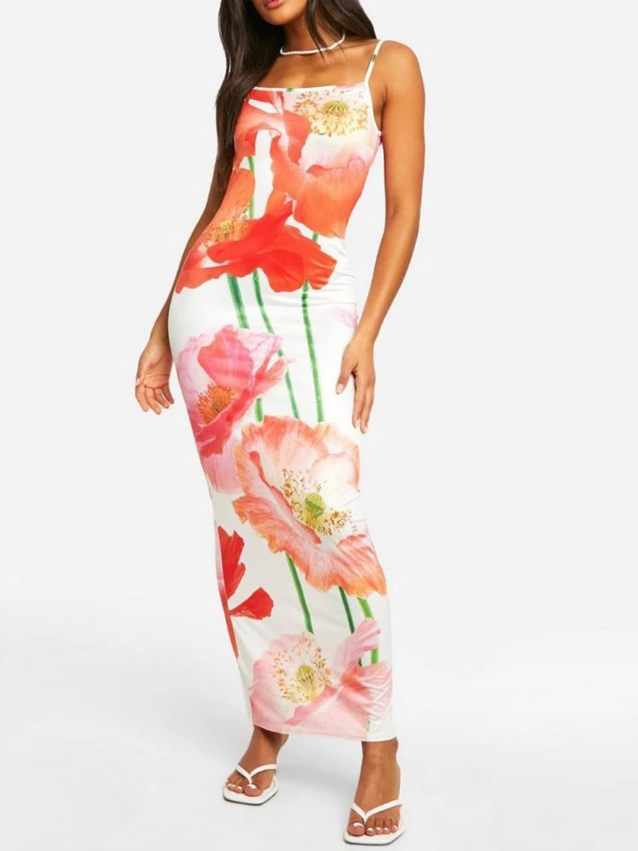 Vintage Floral Print Spaghetti Strap Dress Sexy Sleeveless Bodycon Maxi Dress Summer Beach Women's Clothing Party Clubwear
Vintage Floral Print Spaghetti Strap Dress Sexy Sleeveless Bodycon Maxi Dress Summer Beach Women's Clothing Party Clubwear
