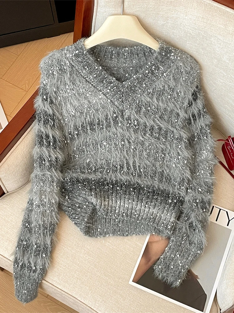 Women's Dark Grey Pullover Cashmere Sweater Harajuku Korean Y2k Long Sleeves V-Neck Sweaters Jumper Vintage 2000s Clothes Autumn
Women's Dark Grey Pullover Cashmere Sweater Harajuku Korean Y2k Long Sleeves V-Neck Sweaters Jumper Vintage 2000s Clothes Autumn