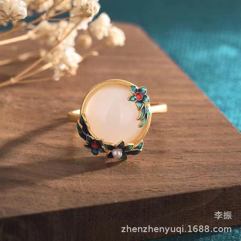 New White and Golden Silk Jade Style Pearl Natural Jadeite Ring
New White and Golden Silk Jade Style Pearl Natural Jadeite Ring