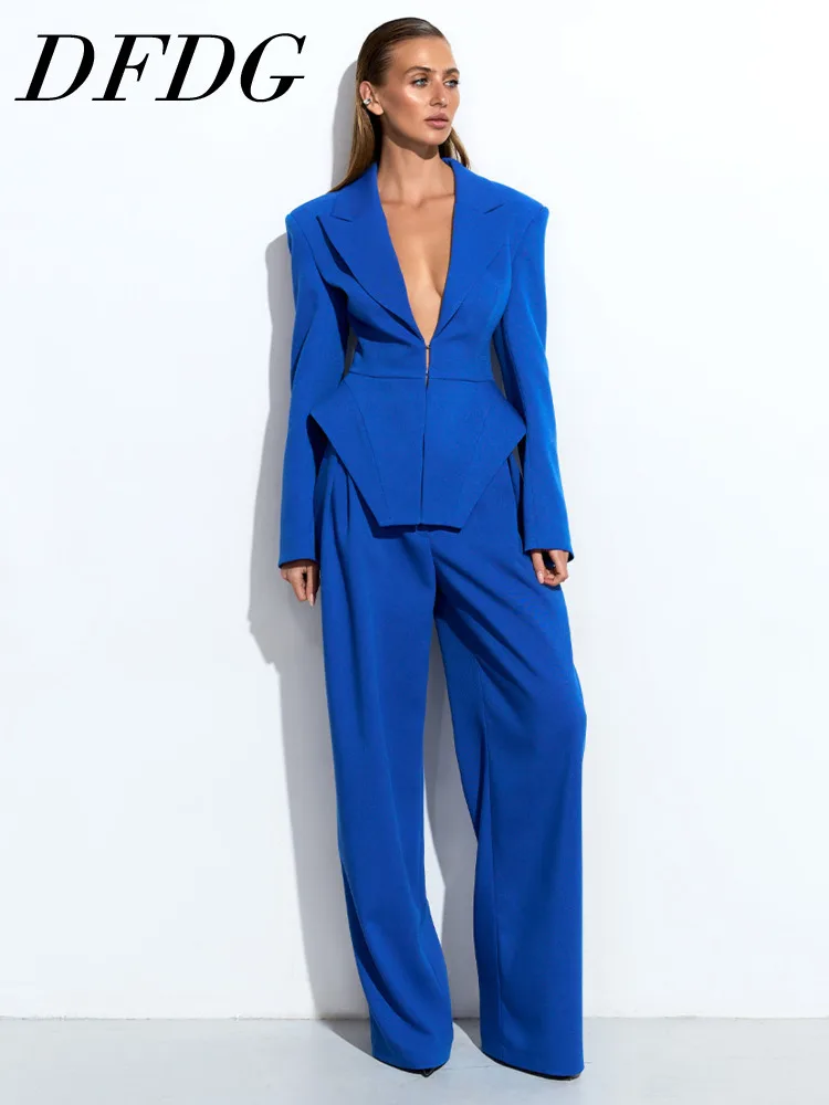 DFDG Women's 2026 Spring Two Piece Set Deep V Neck Peplum Blazer High Waist Wide Leg Pants Suit Office Lady Formal Business Set
DFDG Women's 2026 Spring Two Piece Set Deep V Neck Peplum Blazer High Waist Wide Leg Pants Suit Office Lady Formal Business Set