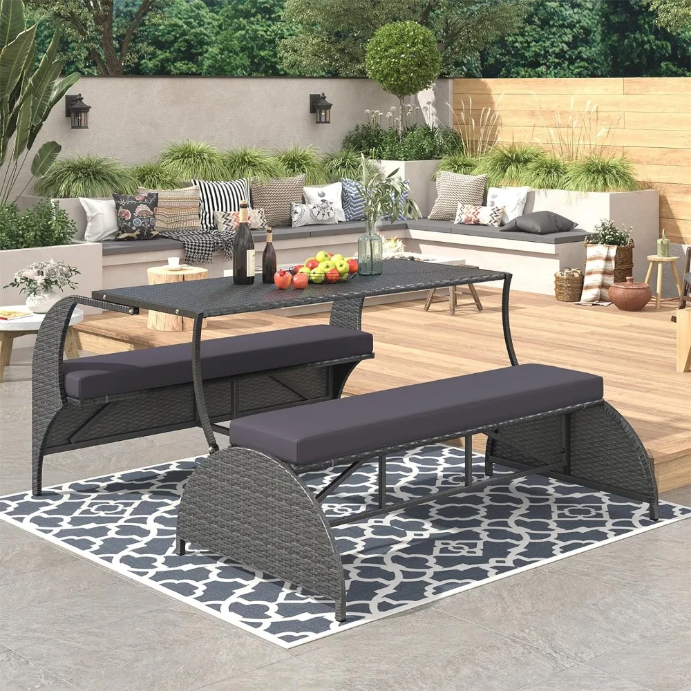 57" Armrest Sofa Couch Convertible to 4 Seats and 1 Table, Conversation Furniture Set Patio Dining Set for Patio Garden Lawn
57" Armrest Sofa Couch Convertible to 4 Seats and 1 Table, Conversation Furniture Set Patio Dining Set for Patio Garden Lawn