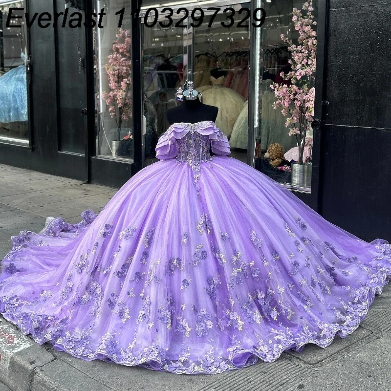 EVLAST Лавандовое платье для Quinceanera с открытыми плечами бальное платье 3D Цветочная аппликация бисером Кристалл милое 16 Vestidos De 15 лет TQD178
EVLAST Лавандовое платье для Quinceanera с открытыми плечами бальное платье 3D Цветочная аппликация бисером Кристалл милое 16 Vestidos De 15 лет TQD178