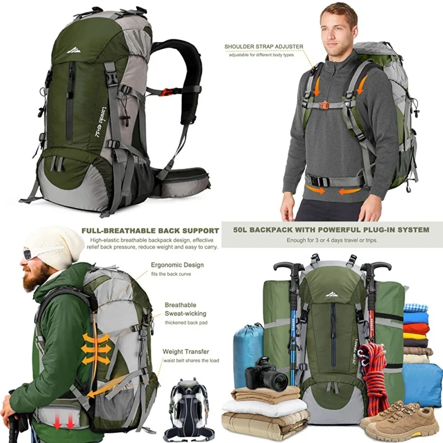 Loowoko 50L Hiking Backpack, Waterproof Camping Essentials Bag with Rain Cover, 45+5 L Lightweight Backpacking Back Pack
Loowoko 50L Hiking Backpack, Waterproof Camping Essentials Bag with Rain Cover, 45+5 L Lightweight Backpacking Back Pack