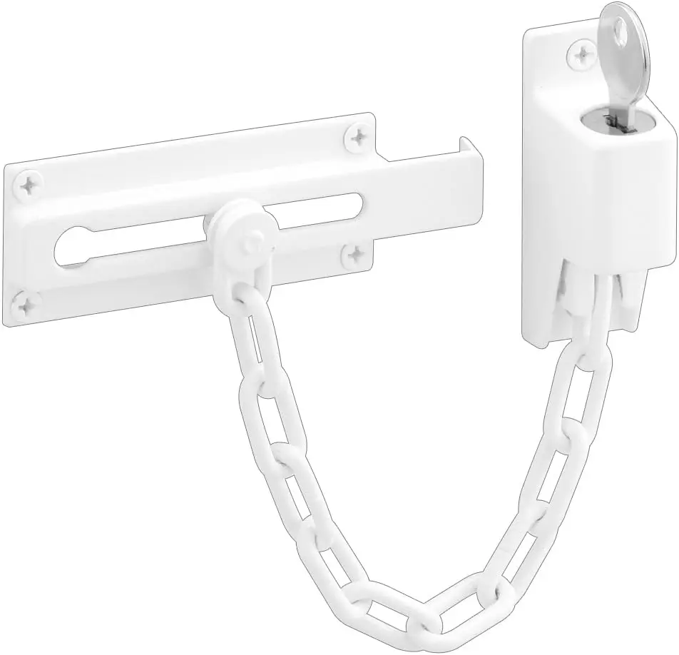 Steel Keyed Chain Door Guard for Hinged Entry Doors, White Corrosion Resistant Finish
Steel Keyed Chain Door Guard for Hinged Entry Doors, White Corrosion Resistant Finish
