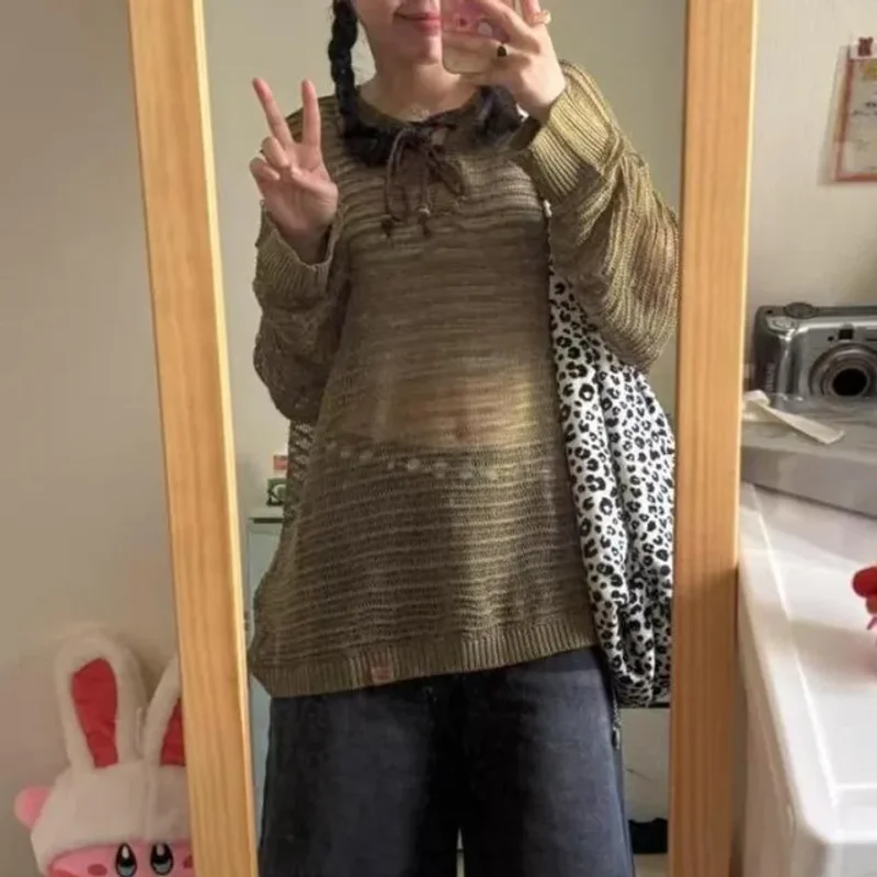 Тонкие пуловеры для женщин Pull Femme, модный корейский джемпер с длинными рукавами, ажурный вязаный свитер Y2k, топы, летние Sueter Mujer
Тонкие пуловеры для женщин Pull Femme, модный корейский джемпер с длинными рукавами, ажурный вязаный свитер Y2k, топы, летние Sueter Mujer