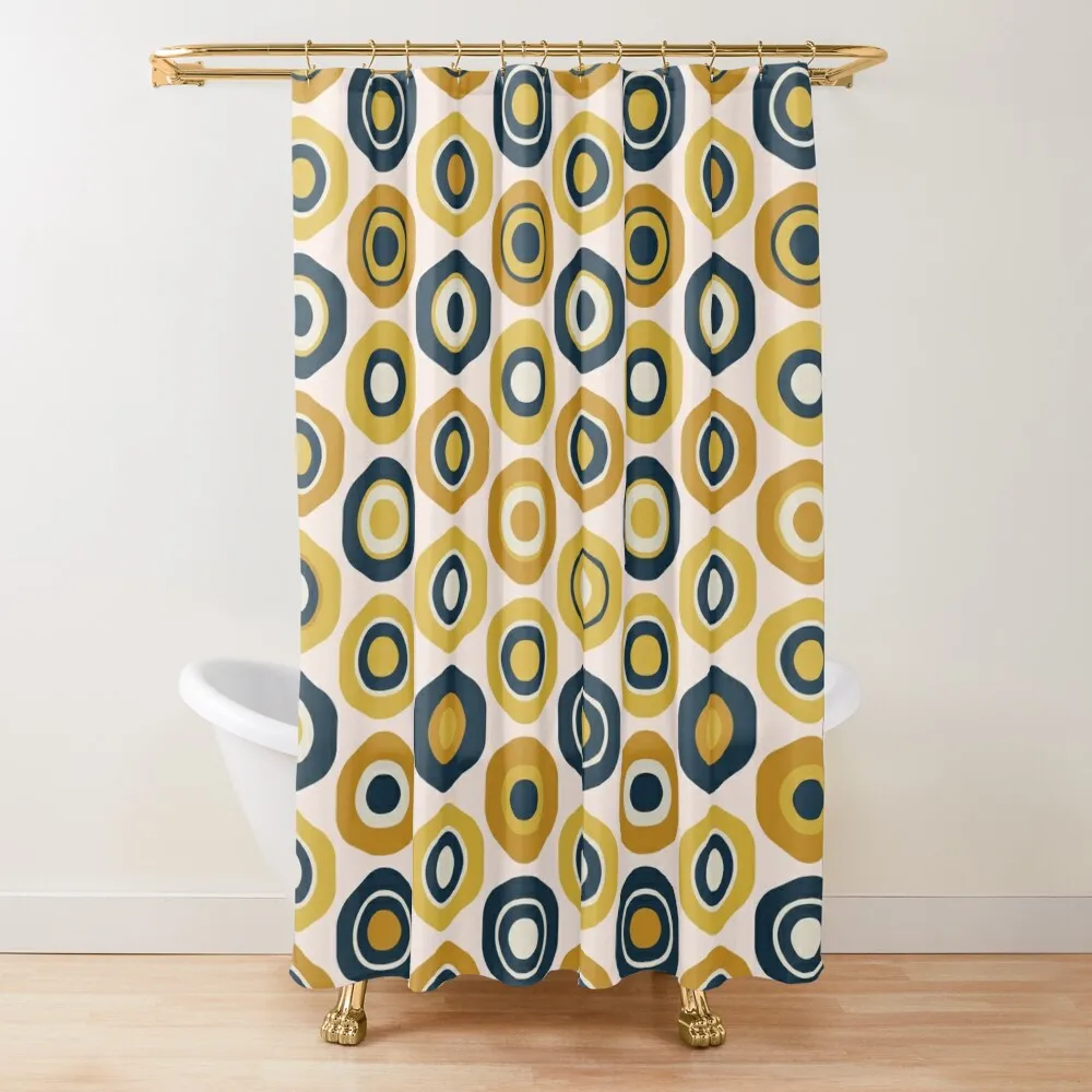 Buttons Geometric Retro Pattern in Mustard Yellows, Navy Blue, and Blush Tones. Minimalist Geometric Shower Curtain
Buttons Geometric Retro Pattern in Mustard Yellows, Navy Blue, and Blush Tones. Minimalist Geometric Shower Curtain